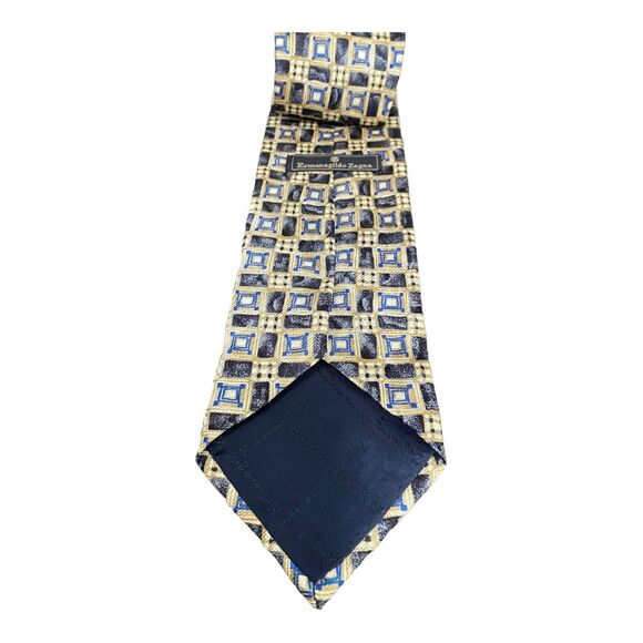 Ermenegildo‎ Zegna Men's Silk Necktie Blue Geometric Handmade In Italy 55” Long - Picture 3 of 8